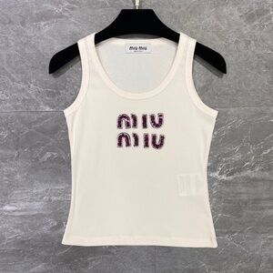 Miu Miu Cream Tank Top with Purple Accents